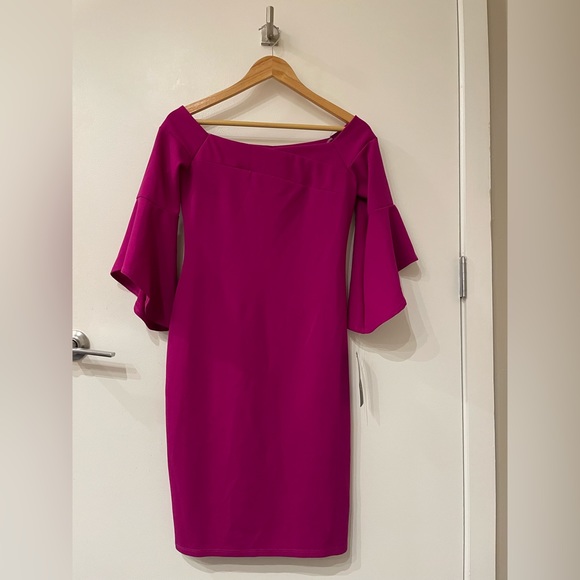 Bebe fuchsia off shoulder cocktail dress - size 4 - Picture 1 of 8